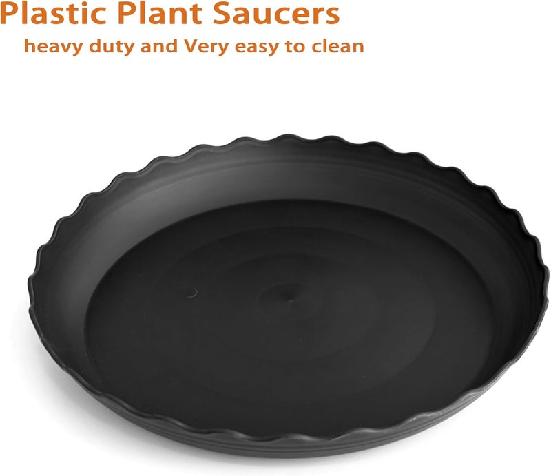 Grjoprt 4 Pack of 14 inch Plant Saucer, Plastic Plant Saucer 14 inch, Heavy Duty Plant Tray for Pots, Plant Saucers for Indoors Planter, Garden Water Plate 12"/13"/14" (Black) - Image 3